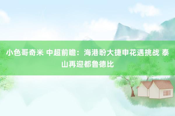 小色哥奇米 中超前瞻：海港盼大捷申花遇挑战 泰山再迎都鲁德比