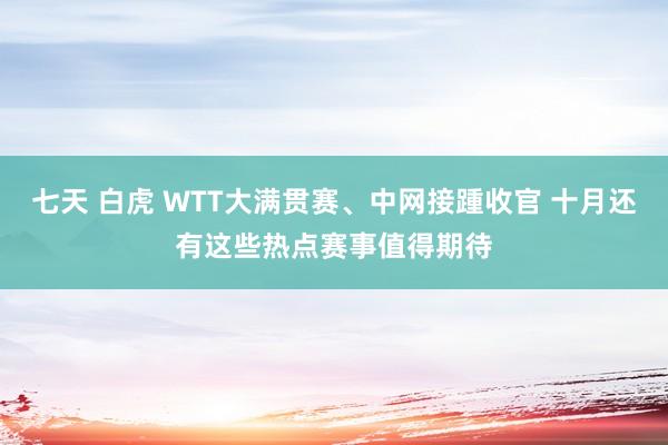 七天 白虎 WTT大满贯赛、中网接踵收官 十月还有这些热点赛事值得期待